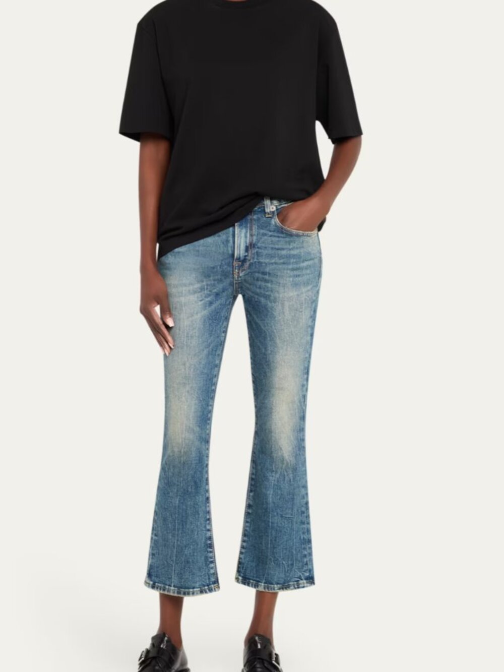 R13 Kick Fit Jeans Blue Kelly Stretch Cropped Flare Made in Italy Size 28